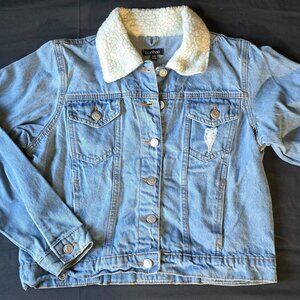 Boohoo Womens Borg Blue Denim Jacket Size 10